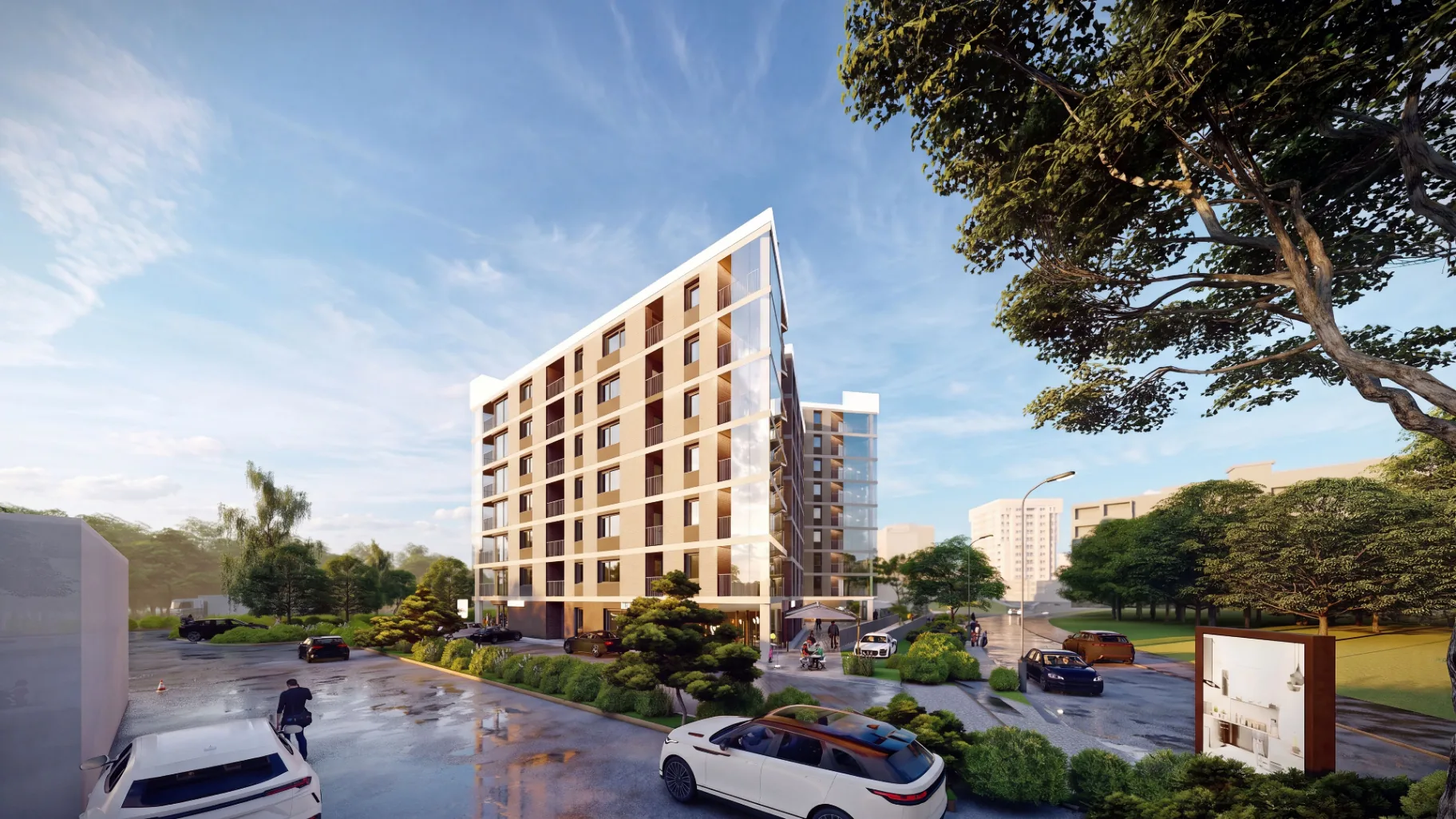 Eigulių panorama fasadas ryto šviesoje
